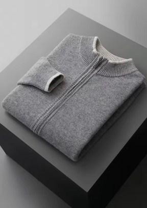 MERINO ZIP TWO-TONE CARDIGAN